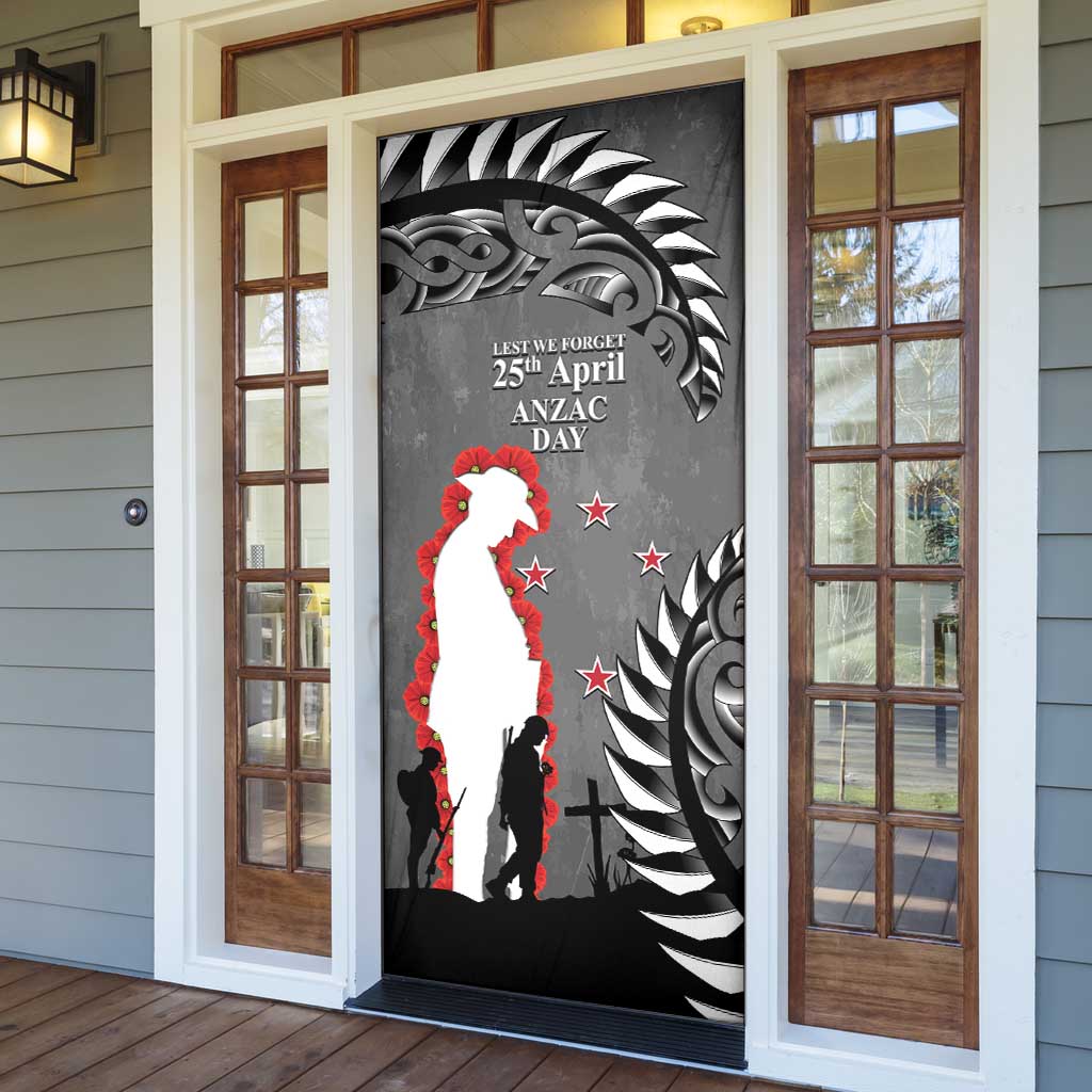 New Zealand ANZAC Day Door Cover 25th April Silver Fern With Poppy LT14 - Polynesian Pride