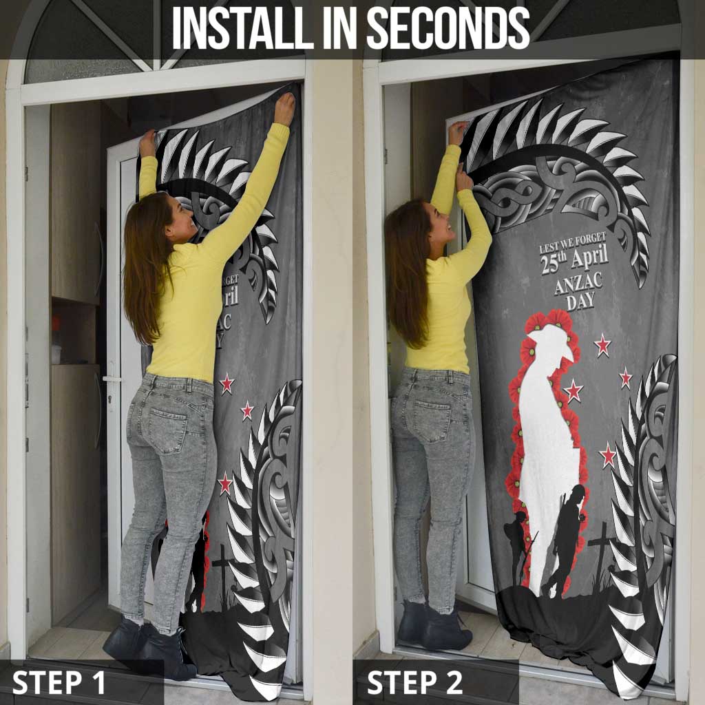 New Zealand ANZAC Day Door Cover 25th April Silver Fern With Poppy LT14 - Polynesian Pride