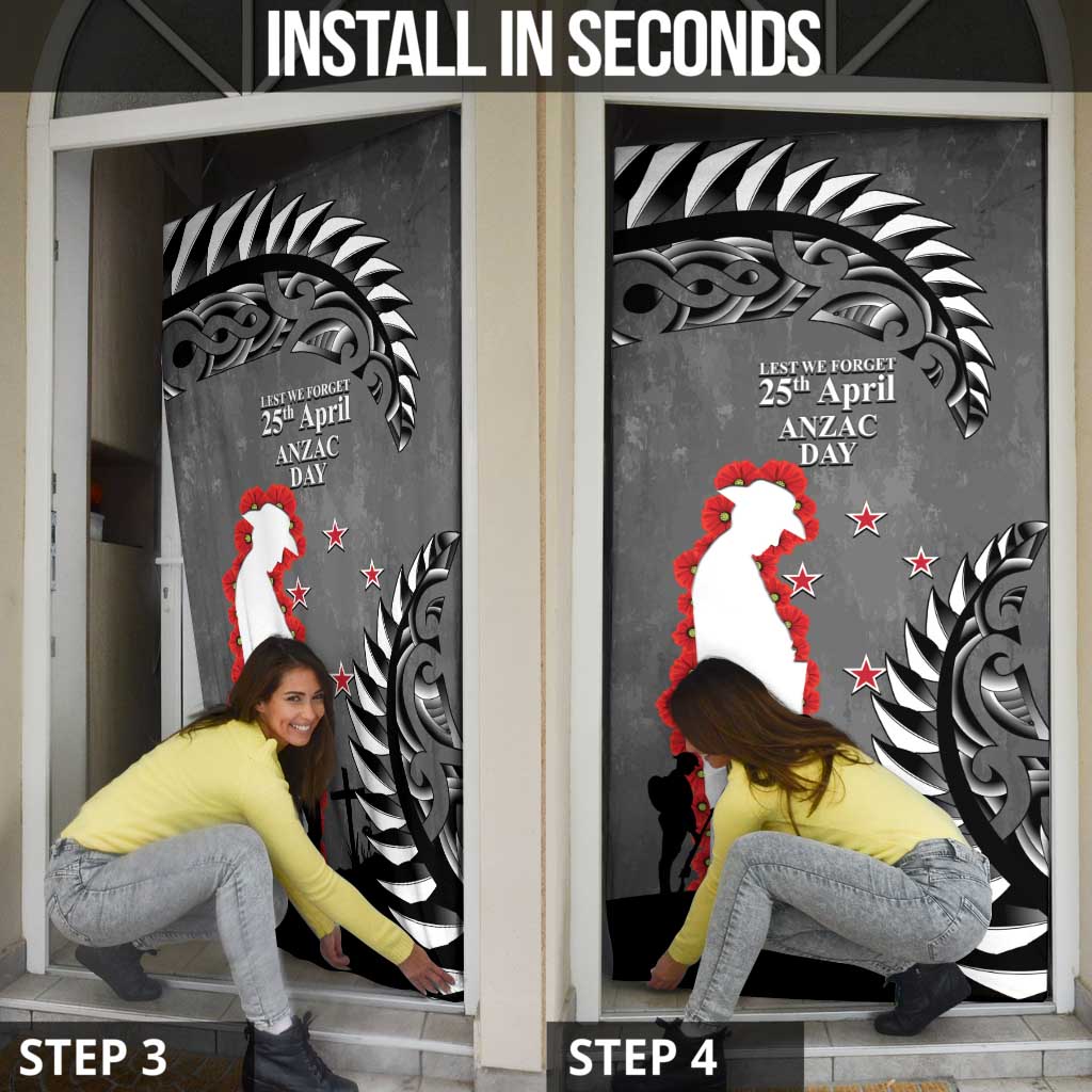 New Zealand ANZAC Day Door Cover 25th April Silver Fern With Poppy LT14 - Polynesian Pride