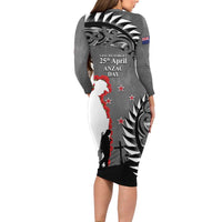 New Zealand ANZAC Day Family Matching Long Sleeve Bodycon Dress and Hawaiian Shirt 25th April Silver Fern With Poppy LT14 - Polynesian Pride