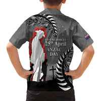New Zealand ANZAC Day Family Matching Off The Shoulder Long Sleeve Dress and Hawaiian Shirt 25th April Silver Fern With Poppy LT14 - Polynesian Pride