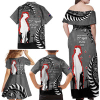 New Zealand ANZAC Day Family Matching Off Shoulder Maxi Dress and Hawaiian Shirt 25th April Silver Fern With Poppy LT14 - Polynesian Pride