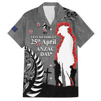 New Zealand ANZAC Day Family Matching Puletasi and Hawaiian Shirt 25th April Silver Fern With Poppy LT14 Dad's Shirt - Short Sleeve Gray - Polynesian Pride