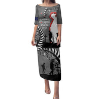 New Zealand ANZAC Day Family Matching Puletasi and Hawaiian Shirt 25th April Silver Fern With Poppy LT14 Mom's Dress Gray - Polynesian Pride