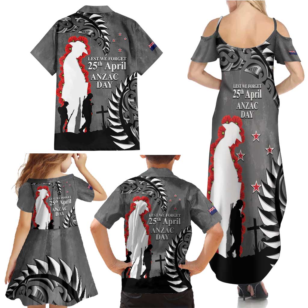 New Zealand ANZAC Day Family Matching Summer Maxi Dress and Hawaiian Shirt 25th April Silver Fern With Poppy LT14 - Polynesian Pride