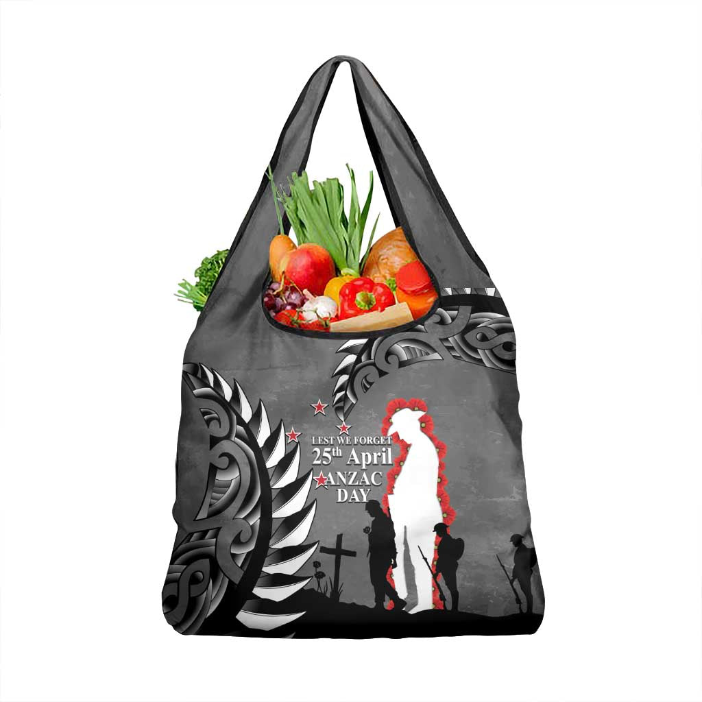 New Zealand ANZAC Day Grocery Bag 25th April Silver Fern With Poppy LT14 1-pack One Size Gray - Polynesian Pride
