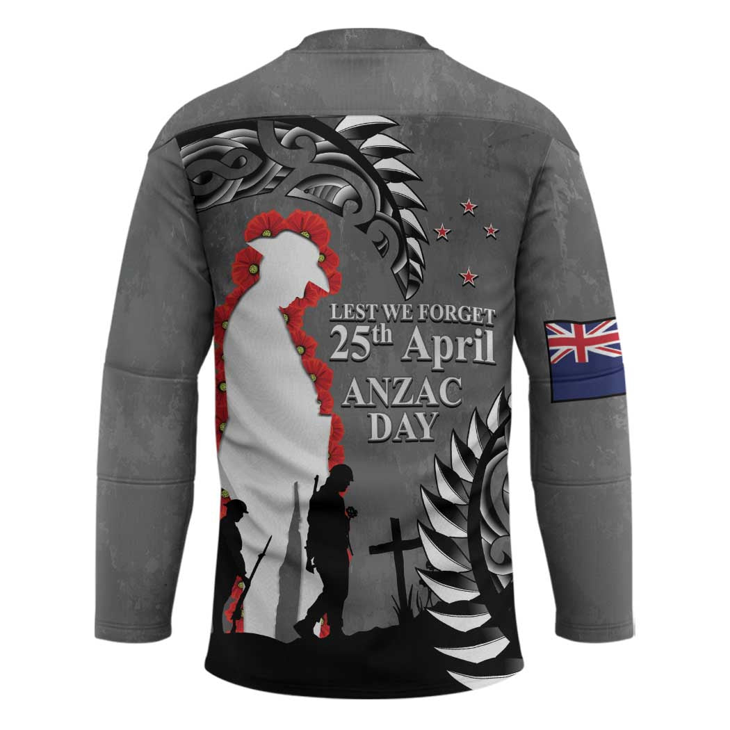 New Zealand ANZAC Day Hockey Jersey 25th April Silver Fern With Poppy LT14 - Polynesian Pride