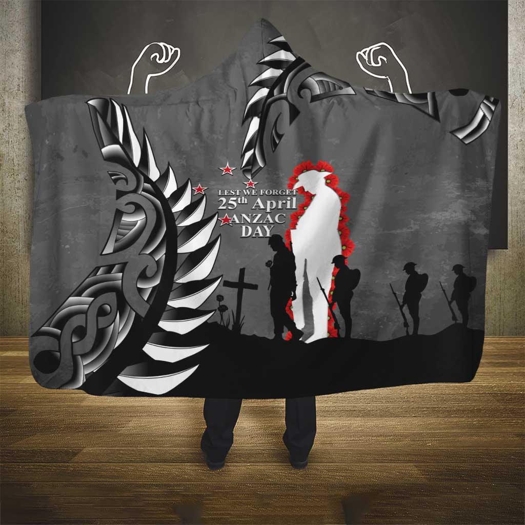 New Zealand ANZAC Day Hooded Blanket 25th April Silver Fern With Poppy LT14 - Polynesian Pride