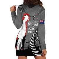 New Zealand ANZAC Day Hoodie Dress 25th April Silver Fern With Poppy LT14 - Polynesian Pride