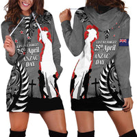New Zealand ANZAC Day Hoodie Dress 25th April Silver Fern With Poppy LT14 - Polynesian Pride