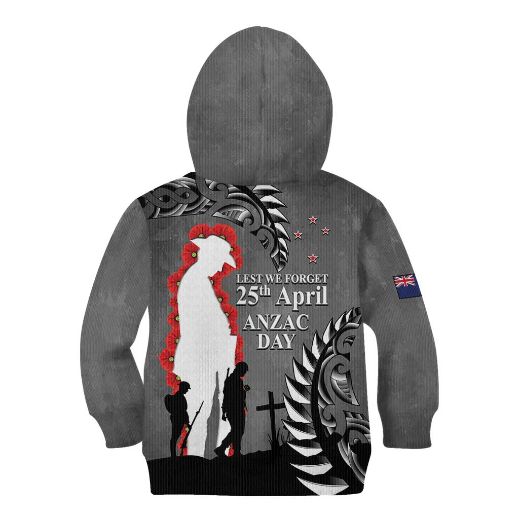 New Zealand ANZAC Day Kid Hoodie 25th April Silver Fern With Poppy LT14 - Polynesian Pride