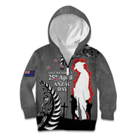New Zealand ANZAC Day Kid Hoodie 25th April Silver Fern With Poppy LT14 Zip Hoodie Gray - Polynesian Pride