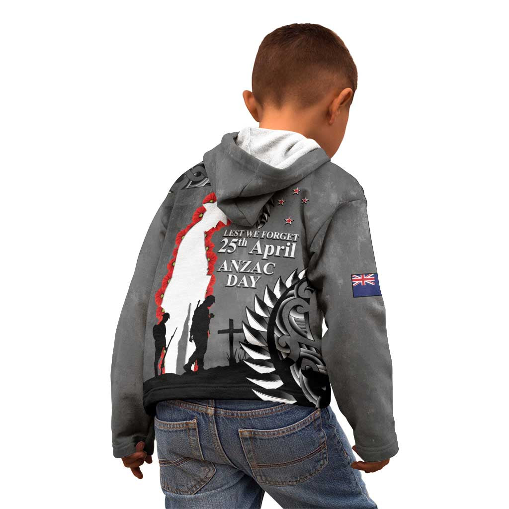 New Zealand ANZAC Day Kid Hoodie 25th April Silver Fern With Poppy LT14 - Polynesian Pride