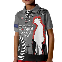 New Zealand ANZAC Day Kid Polo Shirt 25th April Silver Fern With Poppy LT14 Kid Gray - Polynesian Pride