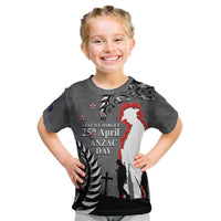 New Zealand ANZAC Day Kid T Shirt 25th April Silver Fern With Poppy LT14 Gray - Polynesian Pride