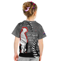New Zealand ANZAC Day Kid T Shirt 25th April Silver Fern With Poppy LT14 - Polynesian Pride
