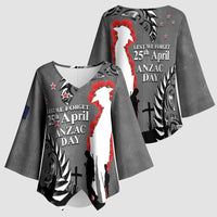 New Zealand ANZAC Day Kimono Sleeve Blouse 25th April Silver Fern With Poppy LT14 - Polynesian Pride