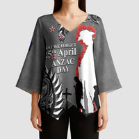 New Zealand ANZAC Day Kimono Sleeve Blouse 25th April Silver Fern With Poppy LT14 - Polynesian Pride