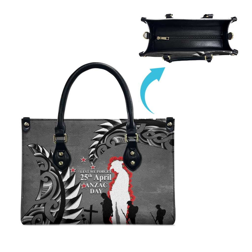 New Zealand ANZAC Day Leather Bag 25th April Silver Fern With Poppy - Polynesian Pride