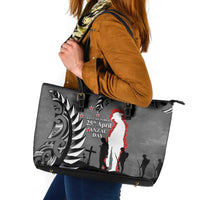 New Zealand ANZAC Day Leather Tote Bag 25th April Silver Fern With Poppy LT14 Gray - Polynesian Pride