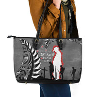 New Zealand ANZAC Day Leather Tote Bag 25th April Silver Fern With Poppy LT14 - Polynesian Pride