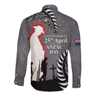 New Zealand ANZAC Day Long Sleeve Button Shirt 25th April Silver Fern With Poppy LT14 - Polynesian Pride