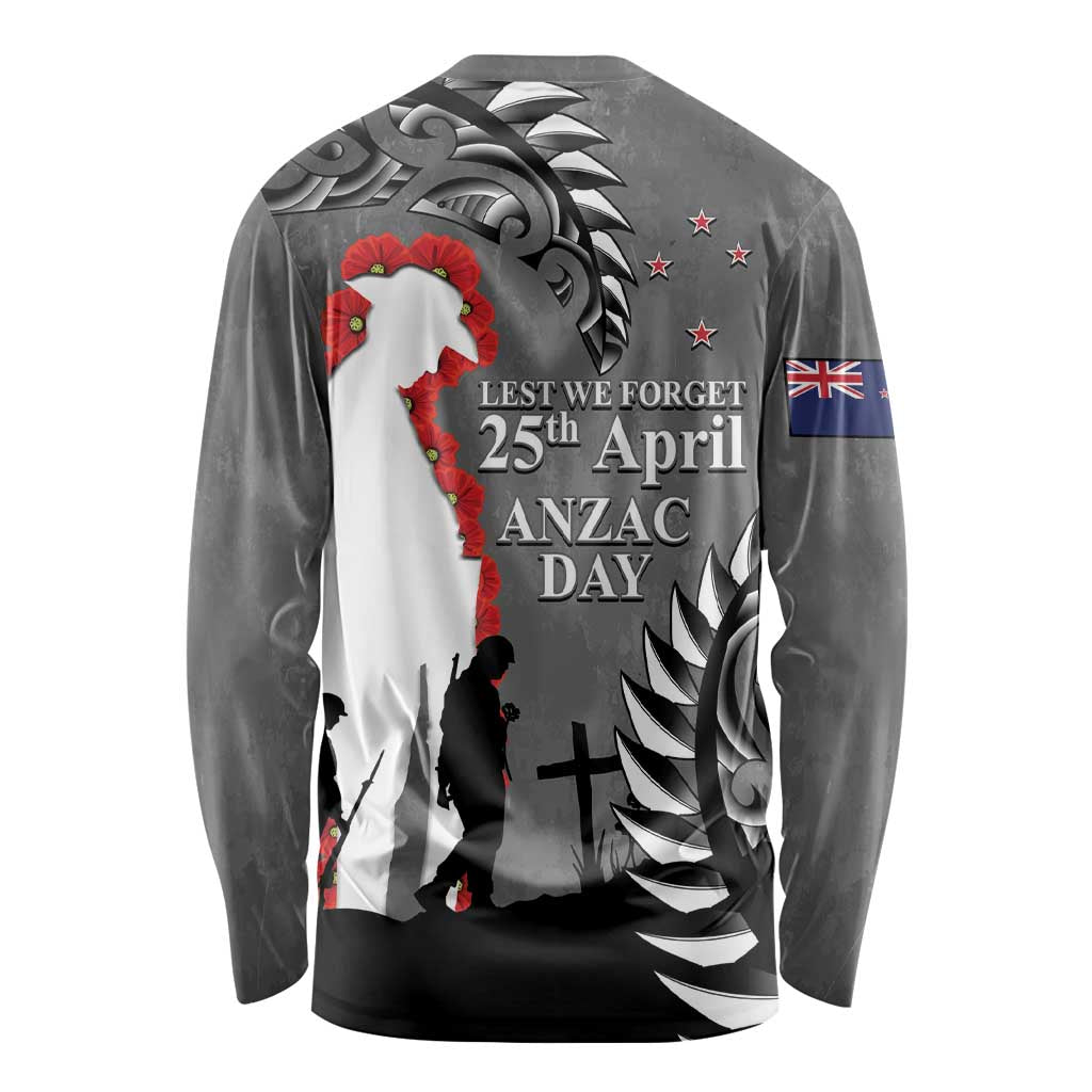 New Zealand ANZAC Day Long Sleeve Shirt 25th April Silver Fern With Poppy LT14 - Polynesian Pride