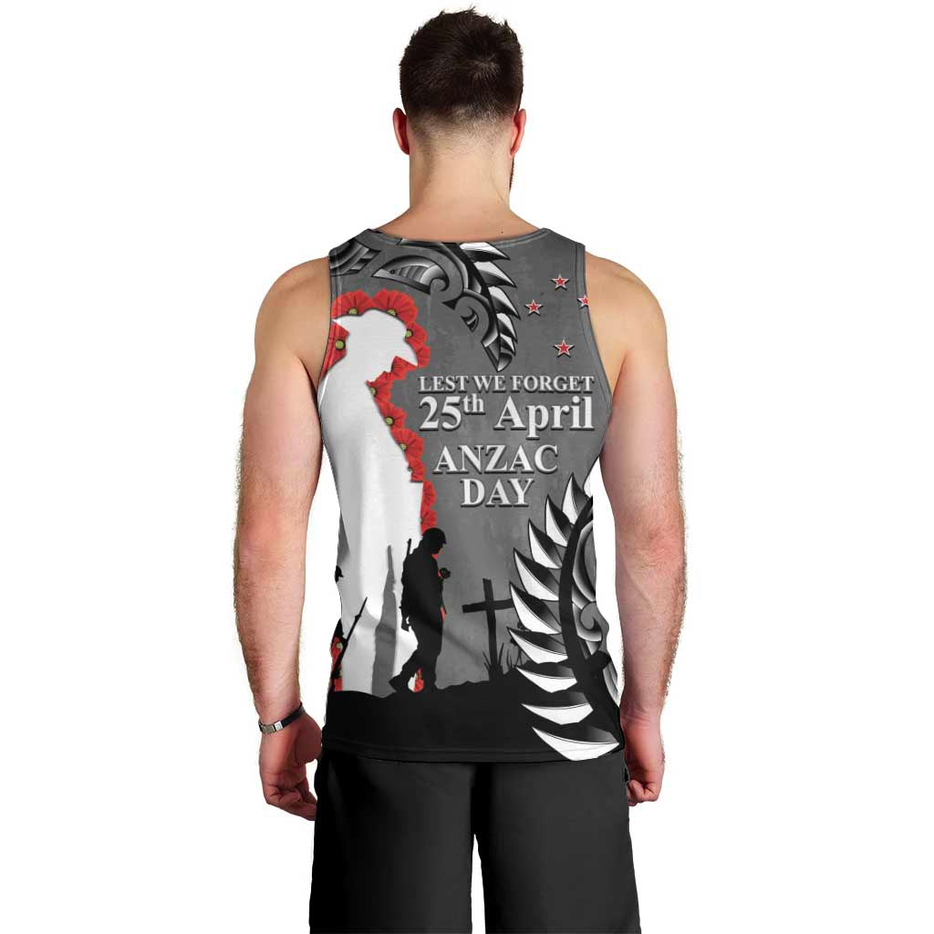 New Zealand ANZAC Day Men Tank Top 25th April Silver Fern With Poppy LT14 - Polynesian Pride