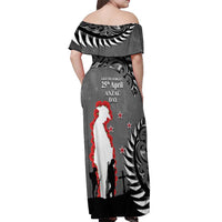 New Zealand ANZAC Day Off Shoulder Maxi Dress 25th April Silver Fern With Poppy LT14 - Polynesian Pride