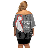New Zealand ANZAC Day Off Shoulder Short Dress 25th April Silver Fern With Poppy LT14 - Polynesian Pride