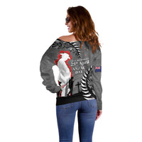 New Zealand ANZAC Day Off Shoulder Sweater 25th April Silver Fern With Poppy LT14 - Polynesian Pride