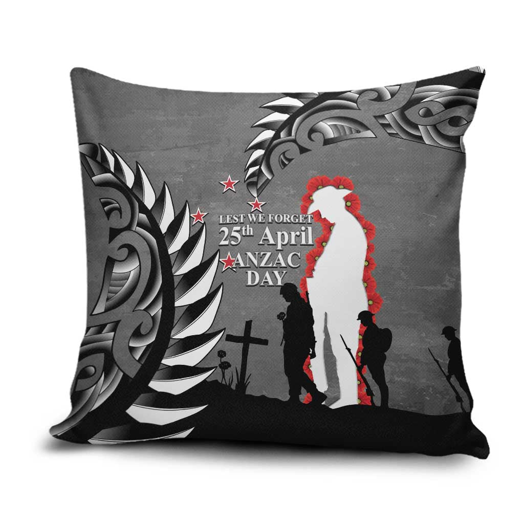 New Zealand ANZAC Day Pillow Cover 25th April Silver Fern With Poppy LT14 Gray - Polynesian Pride