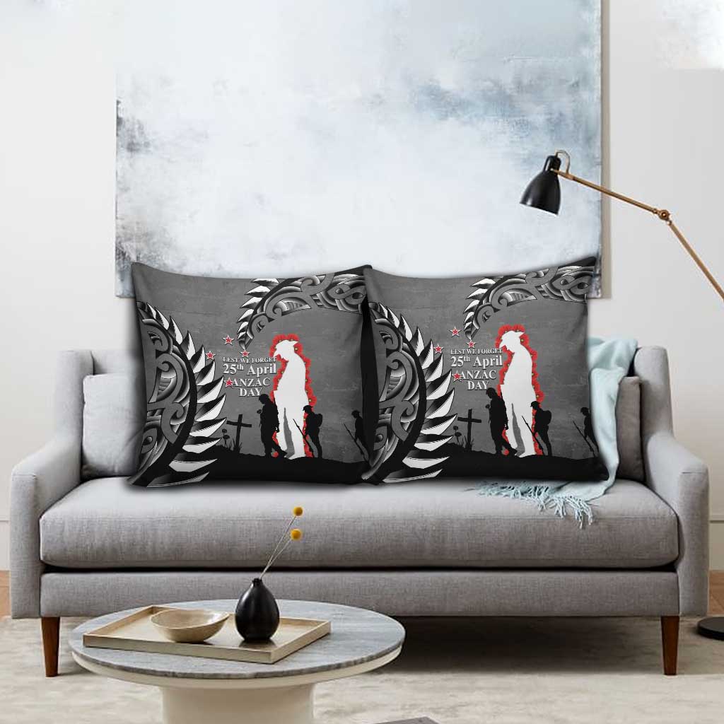 New Zealand ANZAC Day Pillow Cover 25th April Silver Fern With Poppy LT14 - Polynesian Pride