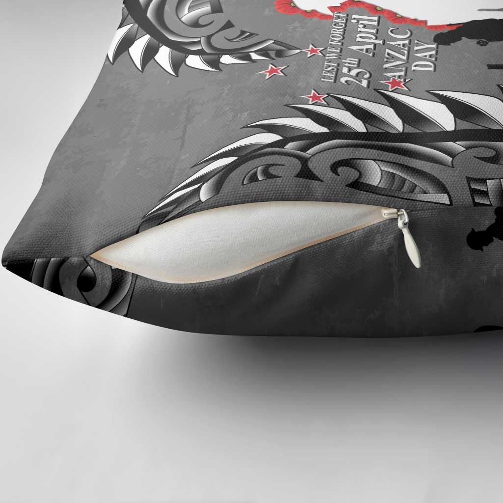 New Zealand ANZAC Day Pillow Cover 25th April Silver Fern With Poppy LT14 - Polynesian Pride