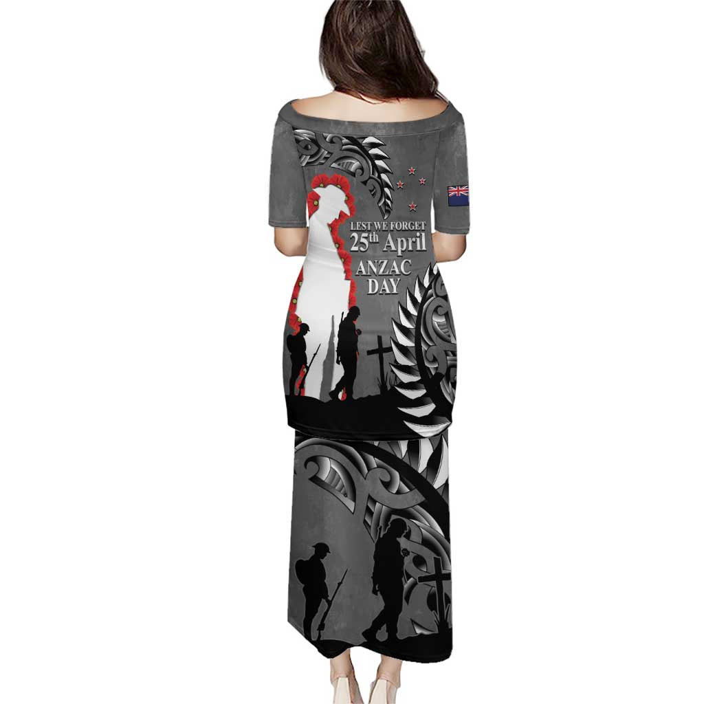 New Zealand ANZAC Day Puletasi 25th April Silver Fern With Poppy LT14 - Polynesian Pride