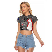 New Zealand ANZAC Day Raglan Cropped T Shirt 25th April Silver Fern With Poppy LT14 Female Gray - Polynesian Pride
