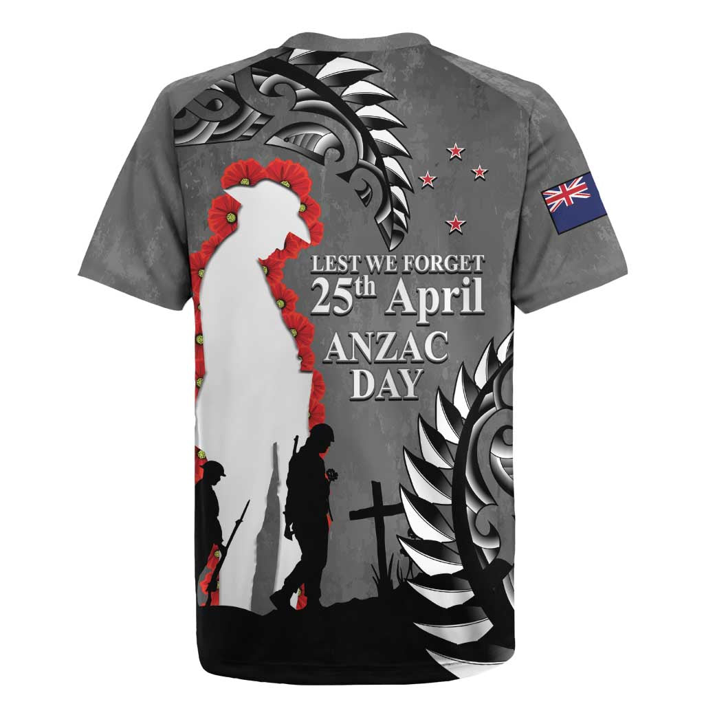 New Zealand ANZAC Day Rugby Jersey - 25th April Silver Fern With Poppy LT14 - Polynesian Pride