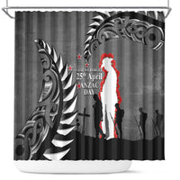 New Zealand ANZAC Day Shower Curtain 25th April Silver Fern With Poppy LT14 Gray - Polynesian Pride