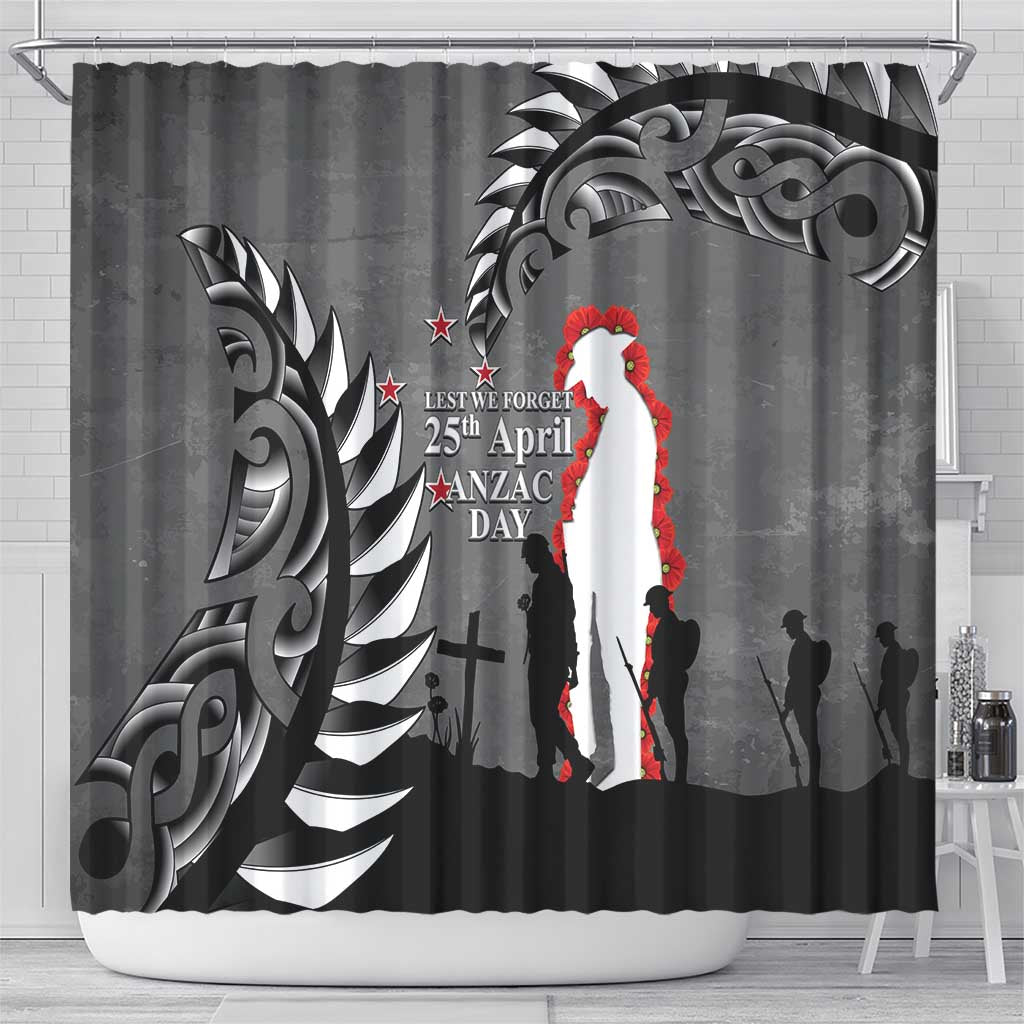 New Zealand ANZAC Day Shower Curtain 25th April Silver Fern With Poppy LT14 - Polynesian Pride