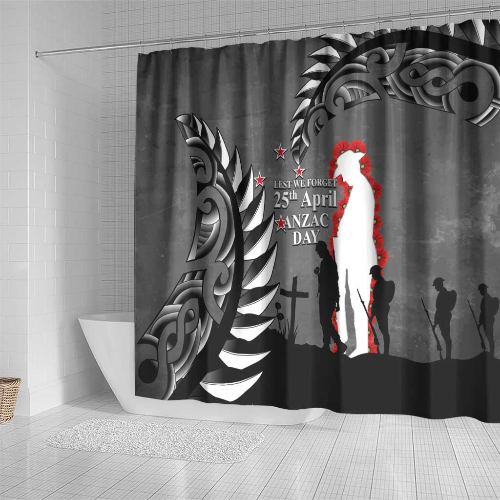New Zealand ANZAC Day Shower Curtain 25th April Silver Fern With Poppy LT14 - Polynesian Pride