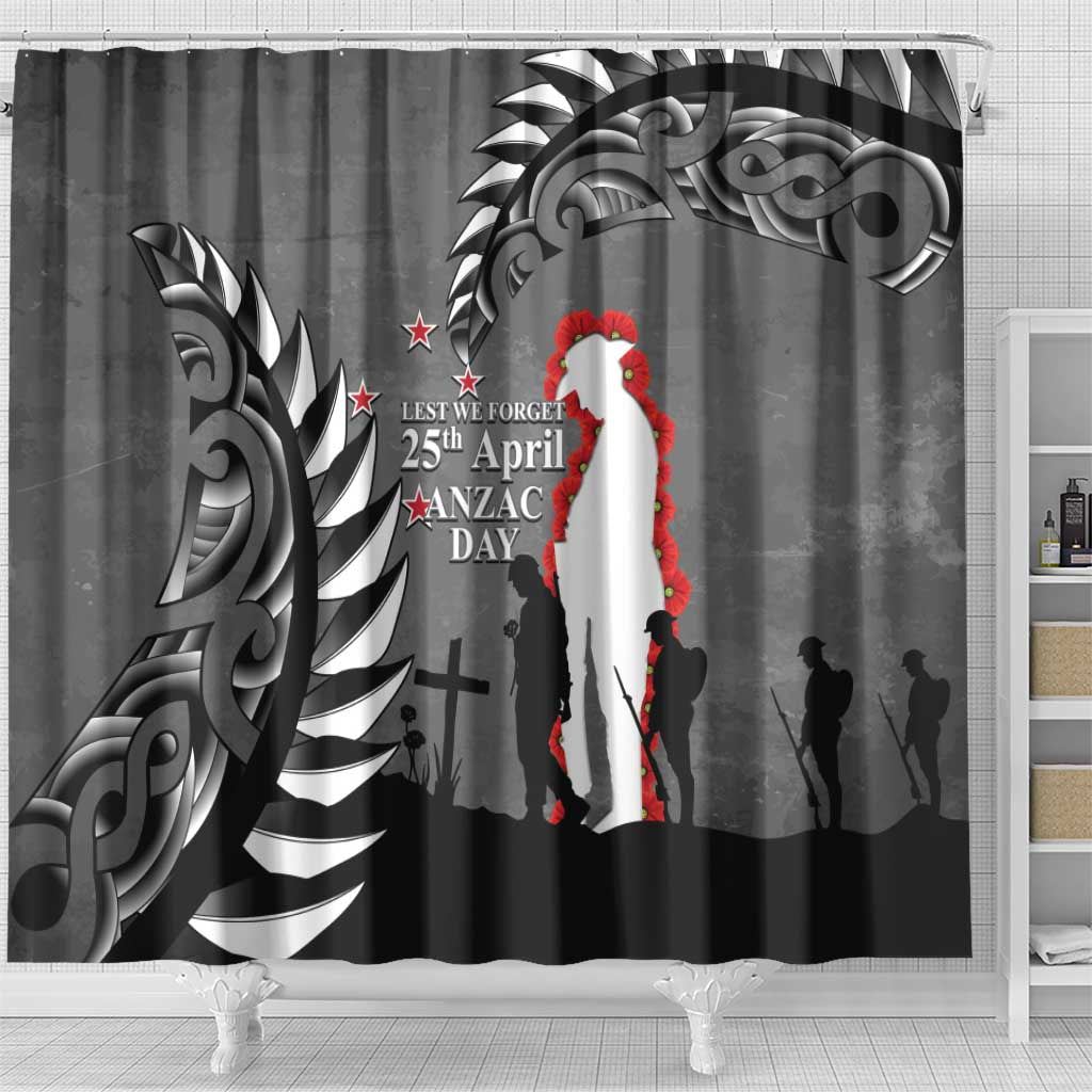 New Zealand ANZAC Day Shower Curtain 25th April Silver Fern With Poppy LT14 - Polynesian Pride