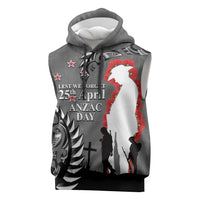 New Zealand ANZAC Day Sleeveless Hoodie 25th April Silver Fern With Poppy LT14 Gray - Polynesian Pride