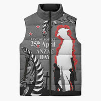 New Zealand ANZAC Day Sleeveless Puffer Jacket 25th April Silver Fern With Poppy LT14 Unisex Gray - Polynesian Pride