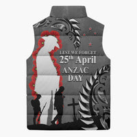 New Zealand ANZAC Day Sleeveless Puffer Jacket 25th April Silver Fern With Poppy LT14 - Polynesian Pride