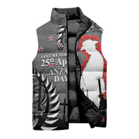 New Zealand ANZAC Day Sleeveless Puffer Jacket 25th April Silver Fern With Poppy LT14 - Polynesian Pride