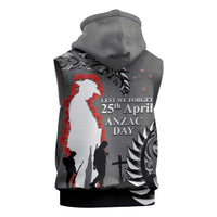 New Zealand ANZAC Day Sleeveless Zip Hoodie 25th April Silver Fern With Poppy LT14 - Polynesian Pride