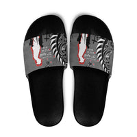 New Zealand ANZAC Day Slide Sandals 25th April Silver Fern With Poppy LT14 Gray - Polynesian Pride