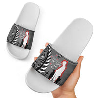 New Zealand ANZAC Day Slide Sandals 25th April Silver Fern With Poppy LT14 - Polynesian Pride