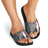 New Zealand ANZAC Day Slide Sandals 25th April Silver Fern With Poppy LT14 - Polynesian Pride