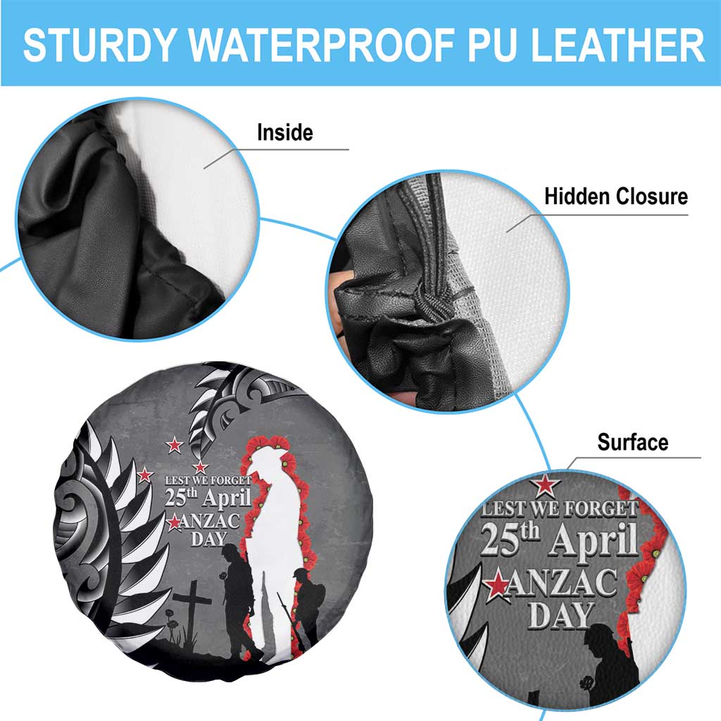New Zealand ANZAC Day Spare Tire Cover 25th April Silver Fern With Poppy LT14 - Polynesian Pride